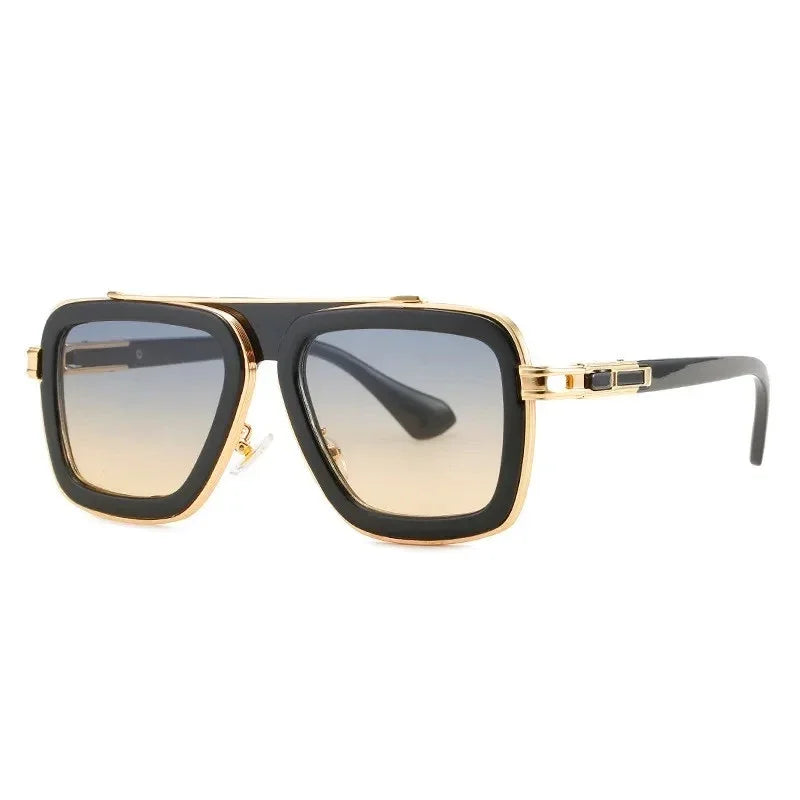 Neo oversized square sunglasses with black frames and gold accents by The Vision Junkie