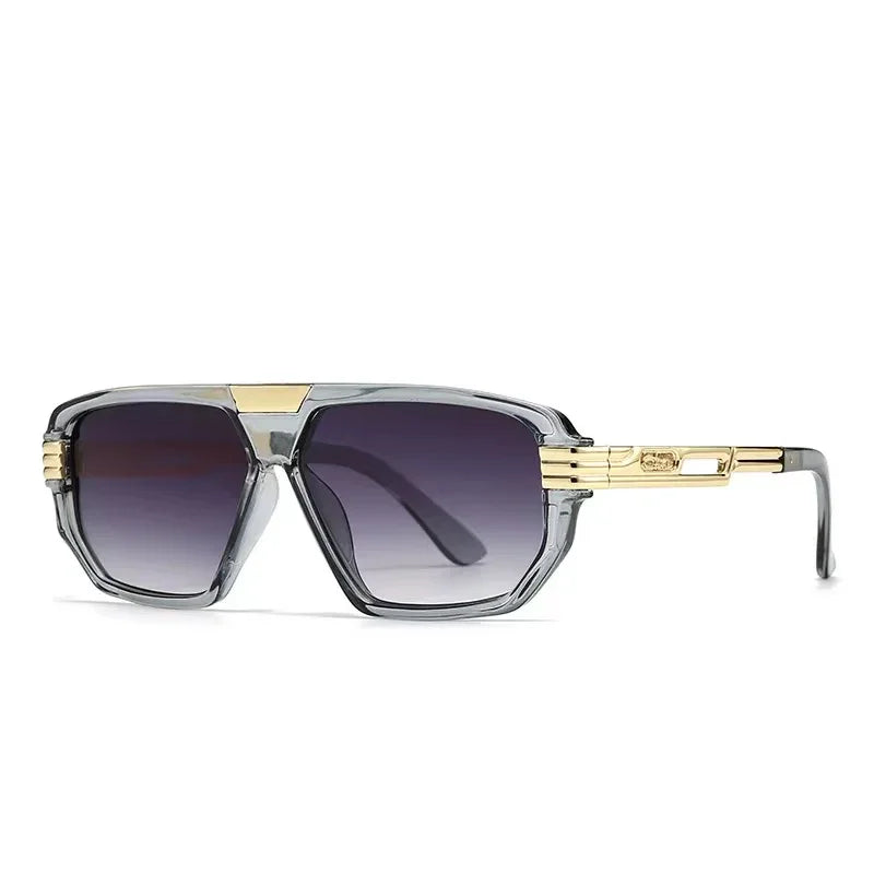 Manny oversized grey gradient sunglasses with gold metal accents by The Vision Junkie