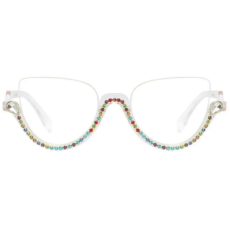 The Vision Junkie Alice white oversized glasses with colorful rainbow rhinestones