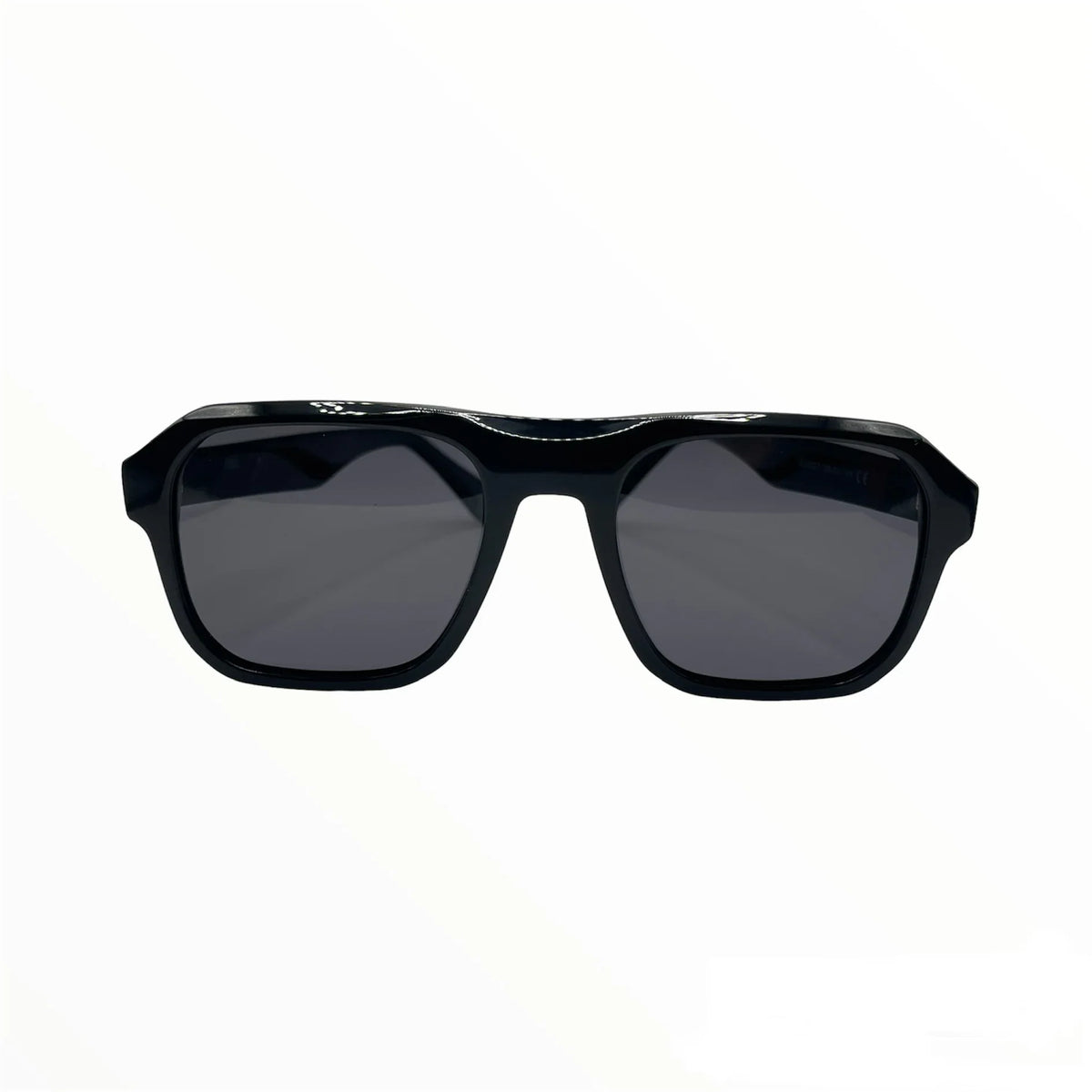 The Vision Junkie Vel black rectangular sunglasses with dark lenses.
