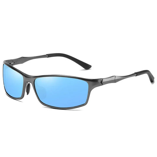 The Vision Junkie Parker sunglasses with matte grey frames and blue mirrored lenses