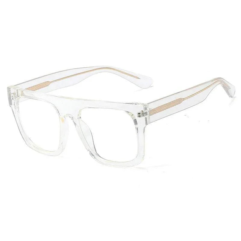 The Vision Junkie Future clear square frame glasses with gold temple accents