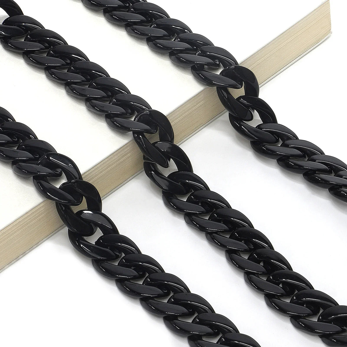 Glossy black chunky link eyeglass and mask chain by The Vision Junkie