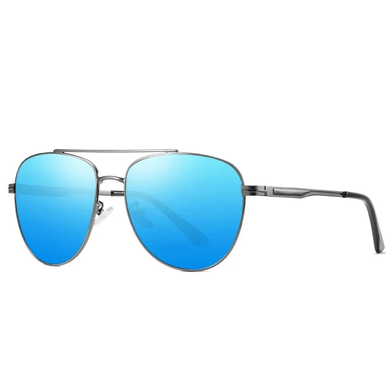 The Vision Junkie Cannon aviator sunglasses with blue mirrored lenses and silver frames
