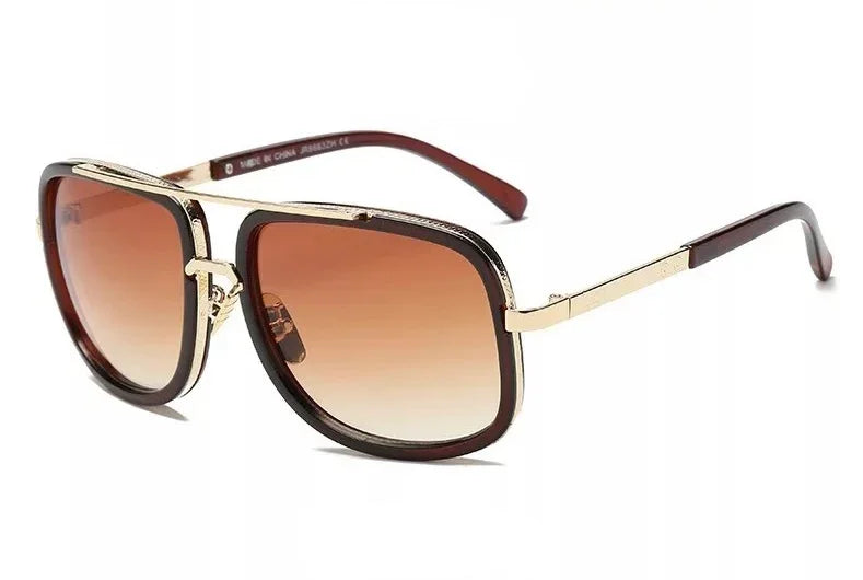 Ali square oversized sunglasses with gold metal frames and brown gradient lenses by The Vision Junkie