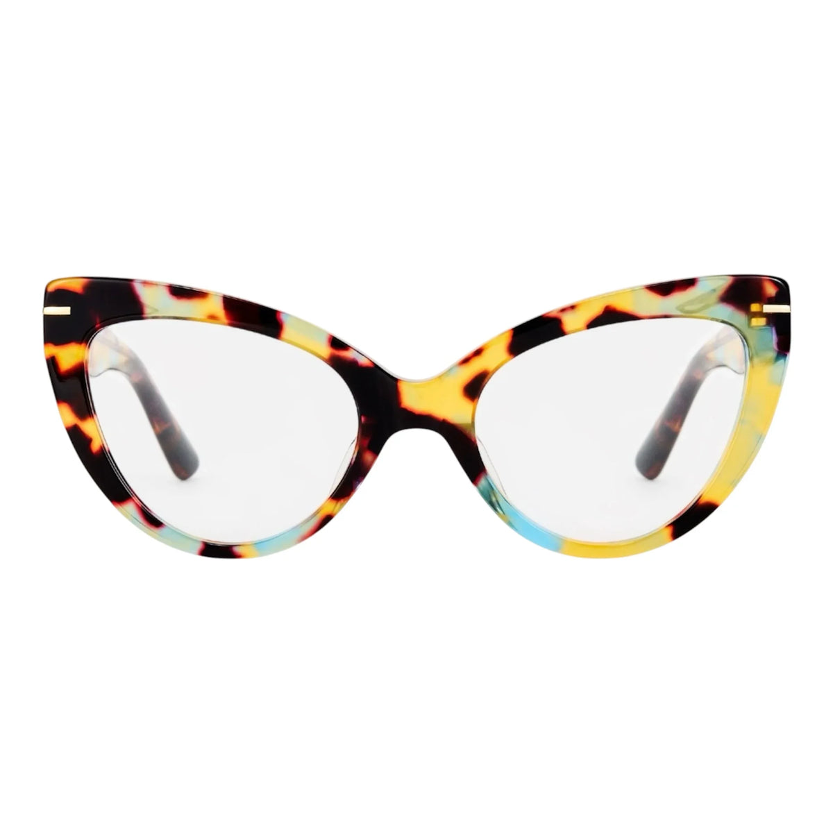 Aria cat-eye glasses by The Vision Junkie with colorful tortoiseshell patterned frames