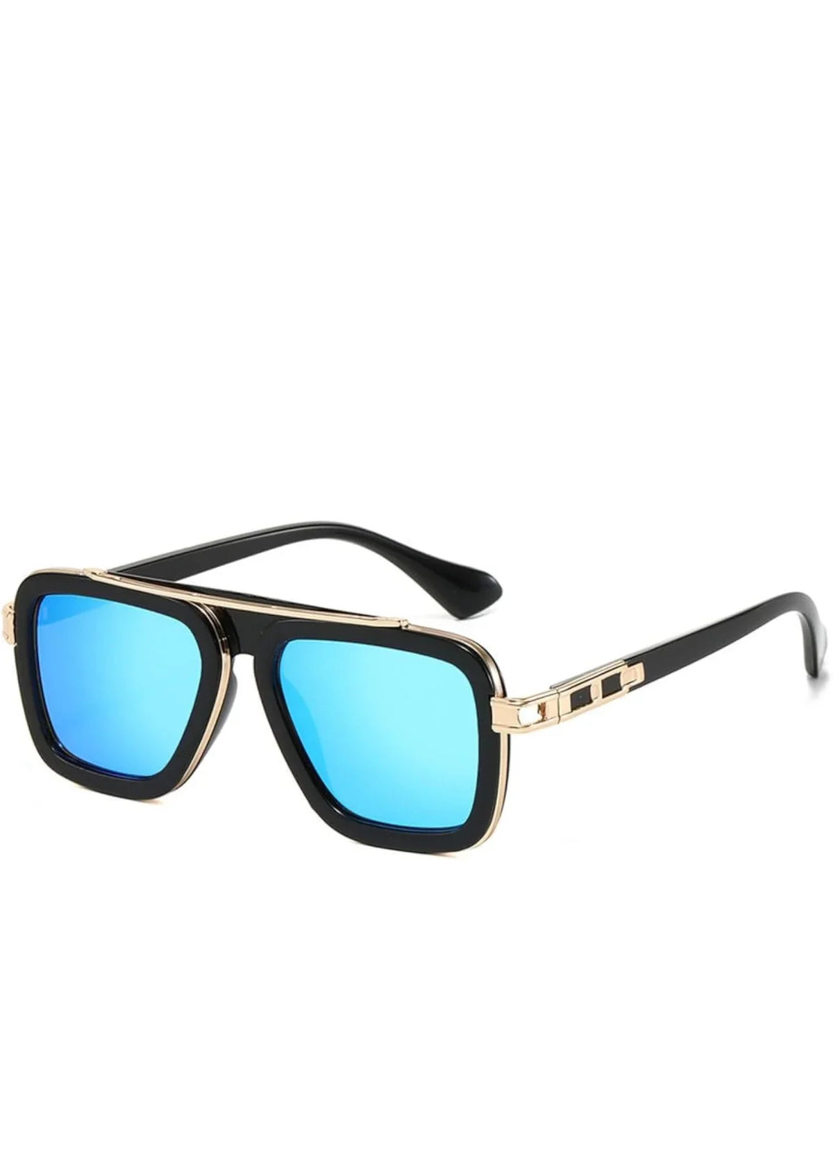 Neo black square sunglasses with blue mirrored lenses by The Vision Junkie