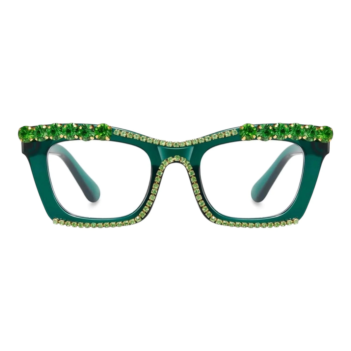 Angela green gemstone embellished eyewear frames by The Vision Junkie