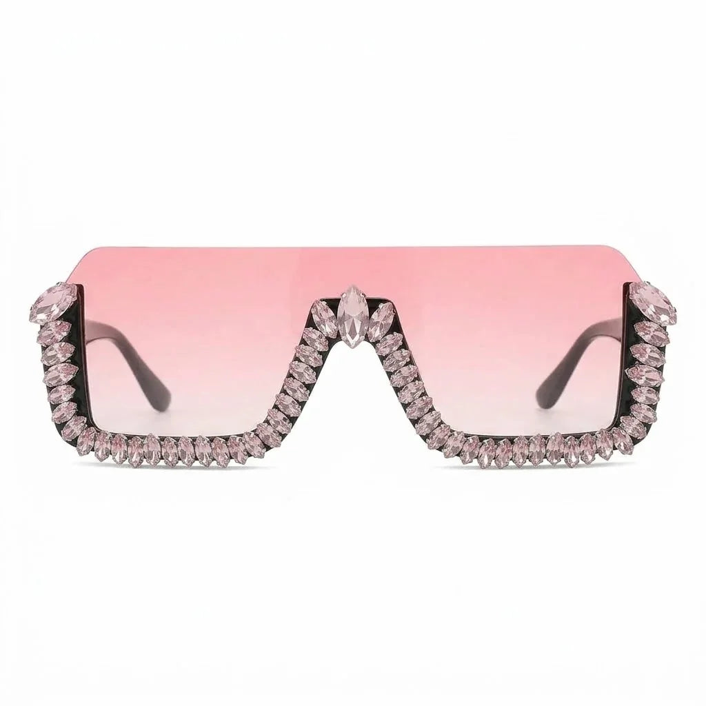 Mika pink gradient shield sunglasses with sparkling rhinestone embellished frames by The Vision Junkie