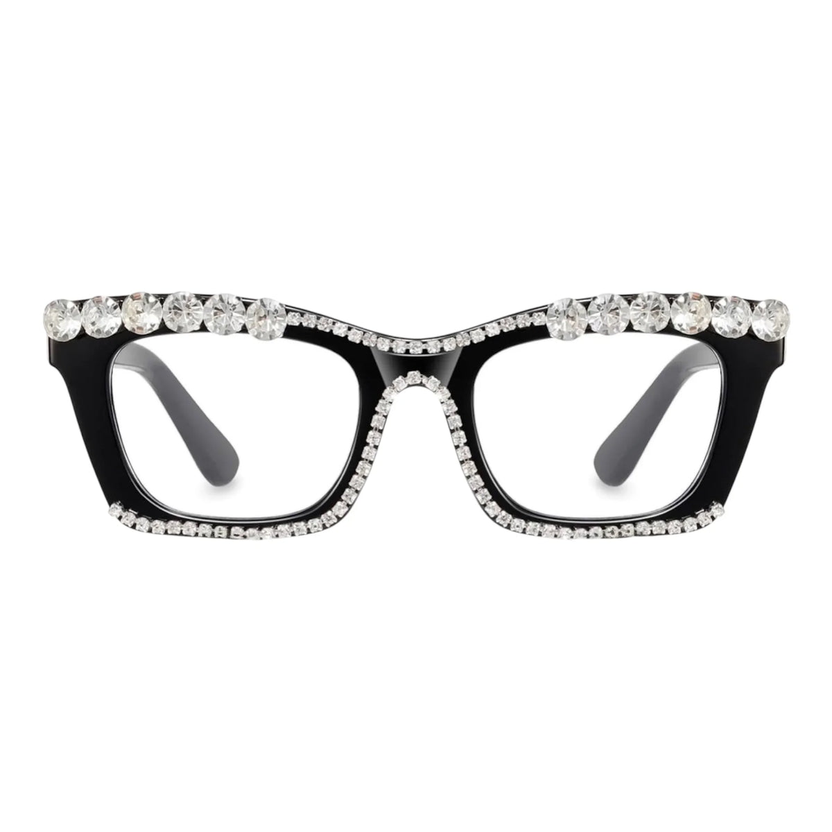 Angela black cat-eye glasses with sparkling rhinestone embellishments by The Vision Junkie