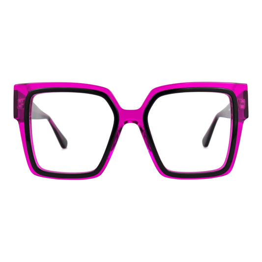 The Vision Junkie Nia square frames in bright pink with black inner rims