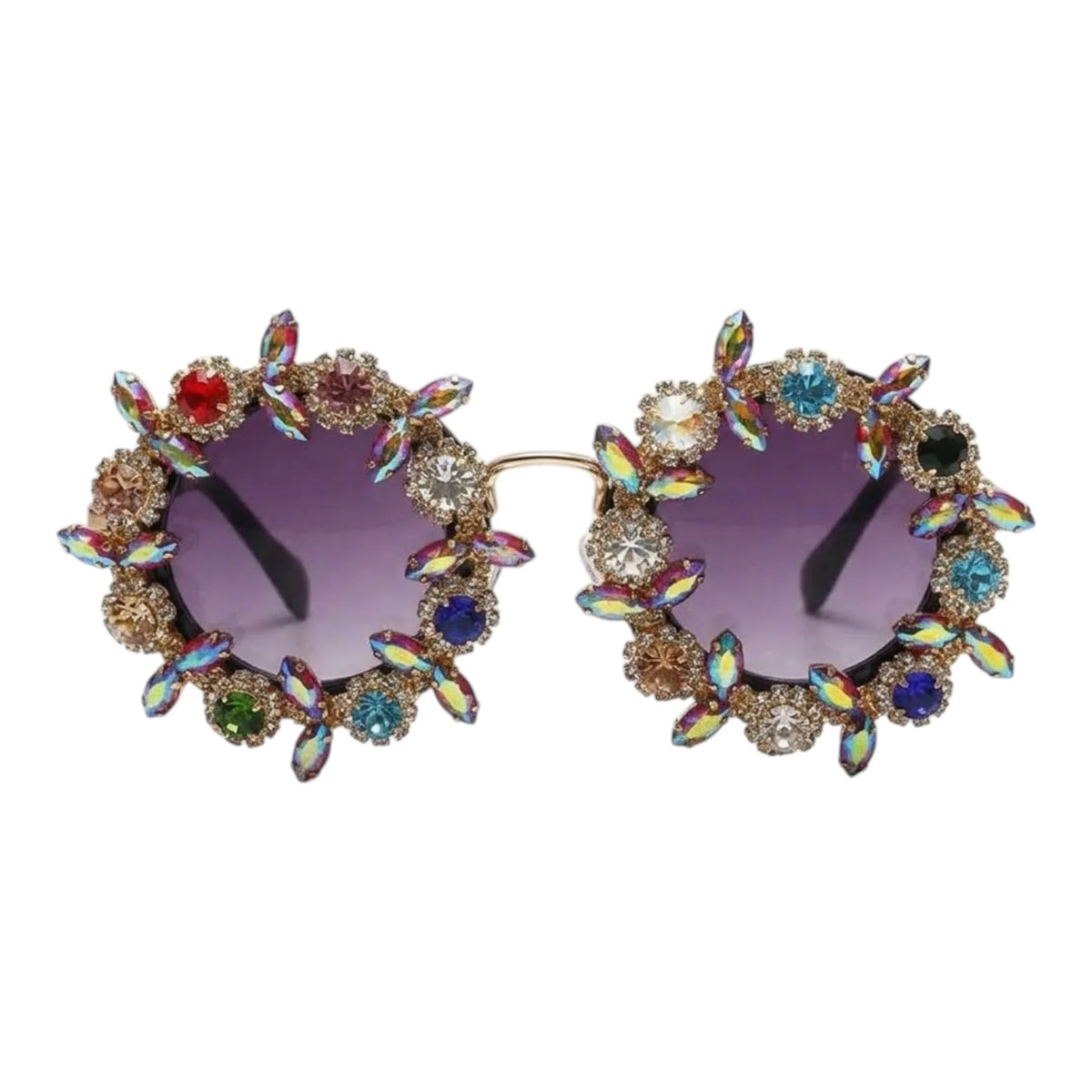 Tiny The Vision Junkie oversized round sunglasses with colorful gemstone embellishments.
