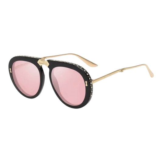 The Vision Junkie London sunglasses with black rhinestone frames and pink lenses