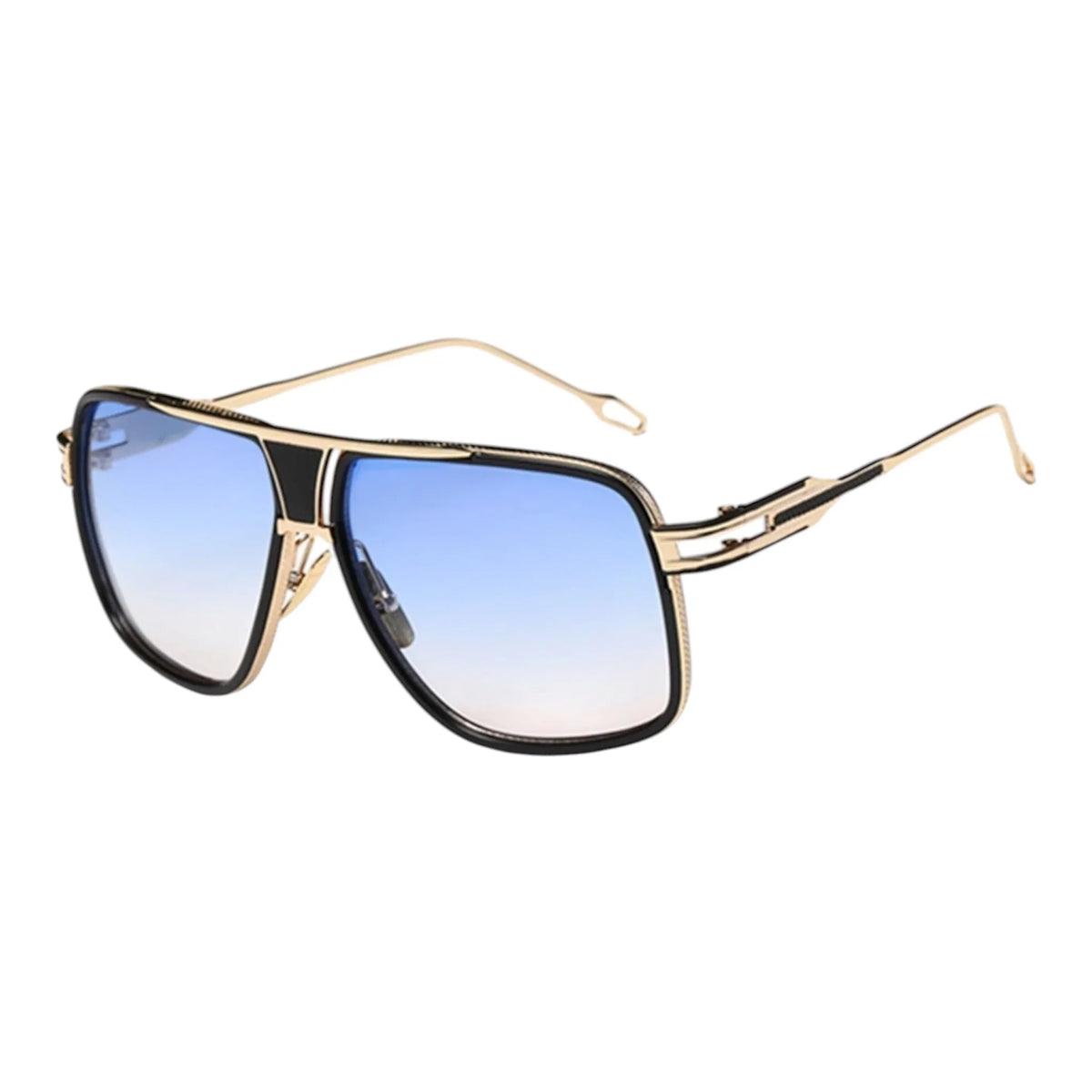 Ray oversized square sunglasses with gold frames and blue gradient lenses by The Vision Junkie