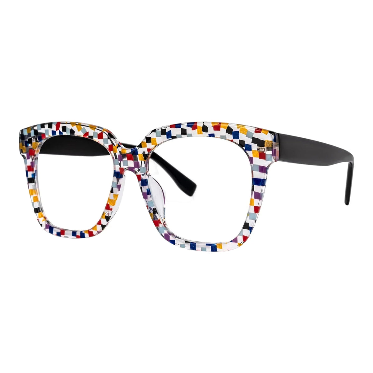 The Vision Junkie Tess multi-colored mosaic pattern eyeglasses with black temples